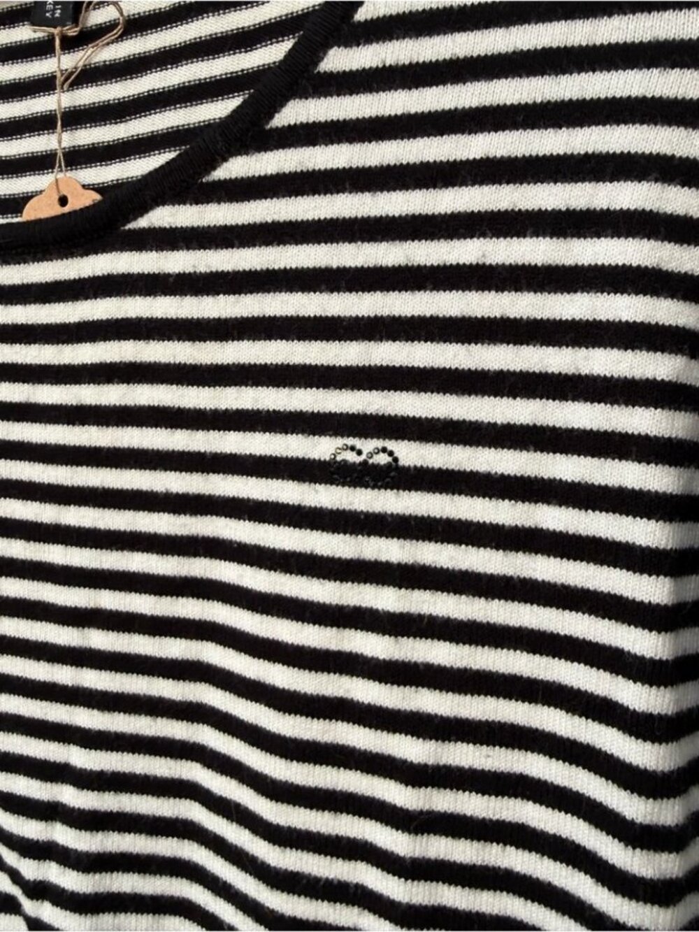 Escada Sport Y2K Black & White Striped Short Sleeve Scoop Neck Top - Picture 2 of 5